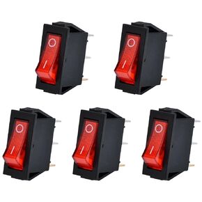 5Pcs Lighted Rocker Switch Red On Off 3 Pin 2 Position Mini Boat Rocker Swtiches for Electric Fireplaces