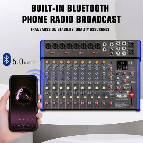 JXSOU Audio Mixer, 14-Channel DJ Mixer Bluetooth Studio Mixer with 99 DSP Effect USB Drive+48V Phantom Power, XLR Microphone Jack Professional Mixer For Karaoke Studio Streaming Recording in Saudi Arabia