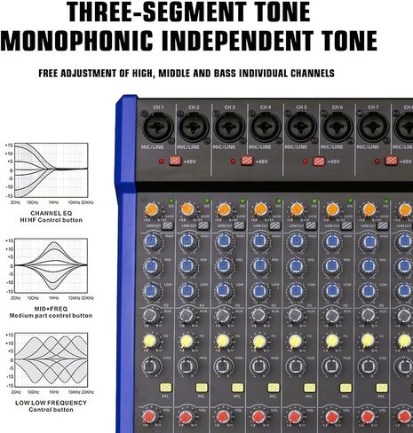 JXSOU Audio Mixer, 14-Channel DJ Mixer Bluetooth Studio Mixer with 99 DSP Effect USB Drive+48V Phantom Power, XLR Microphone Jack Professional Mixer For Karaoke Studio Streaming Recording in Saudi Arabia