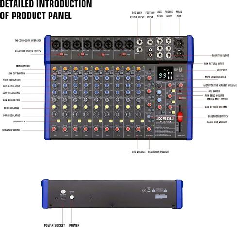 JXSOU Audio Mixer, 14-Channel DJ Mixer Bluetooth Studio Mixer with 99 DSP Effect USB Drive+48V Phantom Power, XLR Microphone Jack Professional Mixer For Karaoke Studio Streaming Recording in Saudi Arabia
