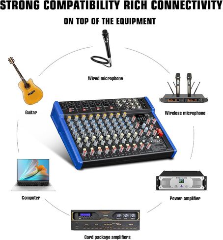 JXSOU Audio Mixer, 14-Channel DJ Mixer Bluetooth Studio Mixer with 99 DSP Effect USB Drive+48V Phantom Power, XLR Microphone Jack Professional Mixer For Karaoke Studio Streaming Recording in Saudi Arabia