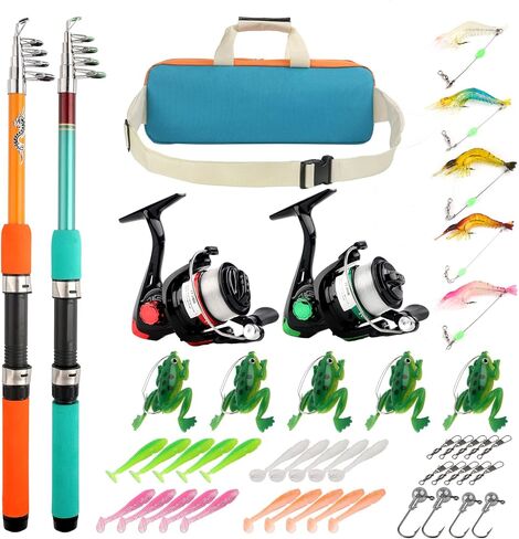 مجموعة صنارة الصيد بكرة كومبو 5.9أقدام قطعتين من أقطاب الصيد التلسكوبية بكرات دوارة مع ملحقات الصيد مجموعة أدوات بدء قصبة الصيد المدمجة القابلة للطي للأطفال والشباب والبالغين in Kuwait