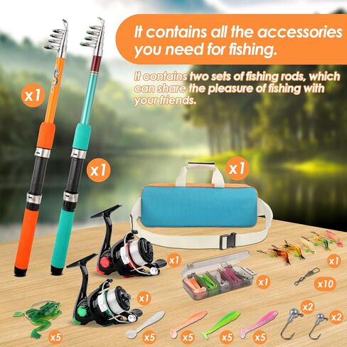 مجموعة صنارة الصيد بكرة كومبو 5.9أقدام قطعتين من أقطاب الصيد التلسكوبية بكرات دوارة مع ملحقات الصيد مجموعة أدوات بدء قصبة الصيد المدمجة القابلة للطي للأطفال والشباب والبالغين in Kuwait