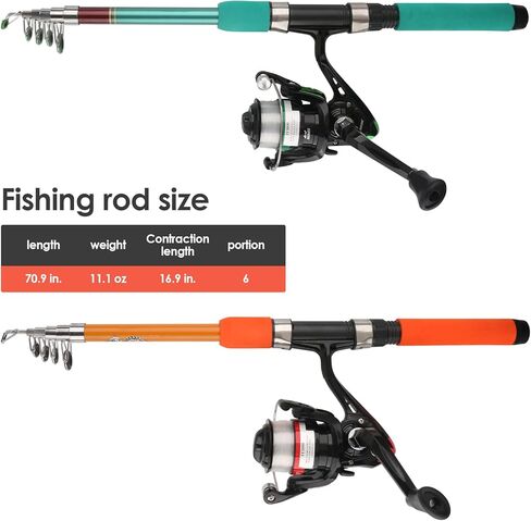 مجموعة صنارة الصيد بكرة كومبو 5.9أقدام قطعتين من أقطاب الصيد التلسكوبية بكرات دوارة مع ملحقات الصيد مجموعة أدوات بدء قصبة الصيد المدمجة القابلة للطي للأطفال والشباب والبالغين in Kuwait