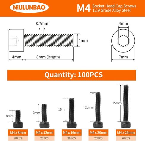 NIULUNBAO M6 x 60mm 65mm 70mm 75mm 80mm Hex Socket Head Cap Screws Bolts 12.9 Grade Alloy Steel, Black Oxide Finish, Metric Allen Hex Drive, Machine Fully Threaded, Assortment Kit 20PCS in Saudi Arabia