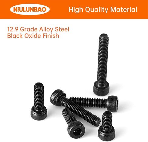NIULUNBAO M6 x 60mm 65mm 70mm 75mm 80mm Hex Socket Head Cap Screws Bolts 12.9 Grade Alloy Steel, Black Oxide Finish, Metric Allen Hex Drive, Machine Fully Threaded, Assortment Kit 20PCS in Saudi Arabia