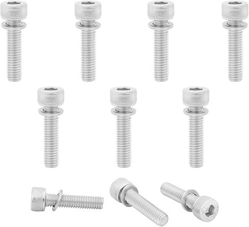 Xcotro 10 قطع من الفولاذ المقاوم للصدأ M5x20mm براغي مقبس سداسي الرأس ومسامير مع غسالات لدراجة MTB دراجة ركوب الدراجات الجذعية الثابتة المسمار الملحقات in Kuwait