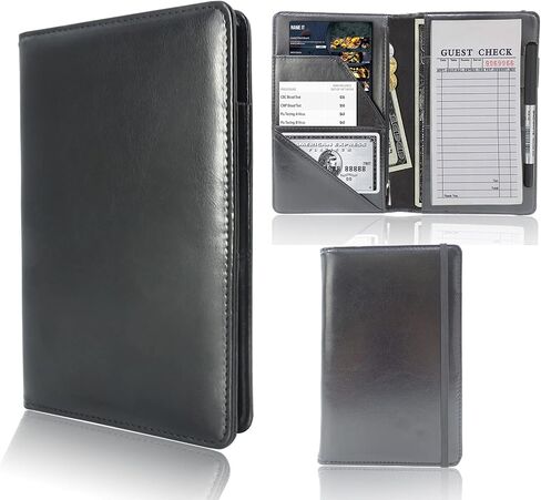 Server Books for Waitress, Server Book with Zipper Pocket and Elastic Cord, Waitress Book Organizer, Cute Server Wallet with 7 Pockets and Pen Holder Fit Waitress Apron(Black-Personalized Word) in Saudi Arabia