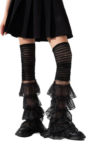 MINGSEECESS Women’s Novelty Y2K Ruffled Thigh High Stockings Over Knee Thigh High Socks Lace Leg Warmers in Saudi Arabia