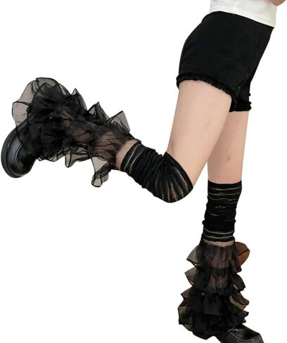 MINGSEECESS Women’s Novelty Y2K Ruffled Thigh High Stockings Over Knee Thigh High Socks Lace Leg Warmers in Saudi Arabia