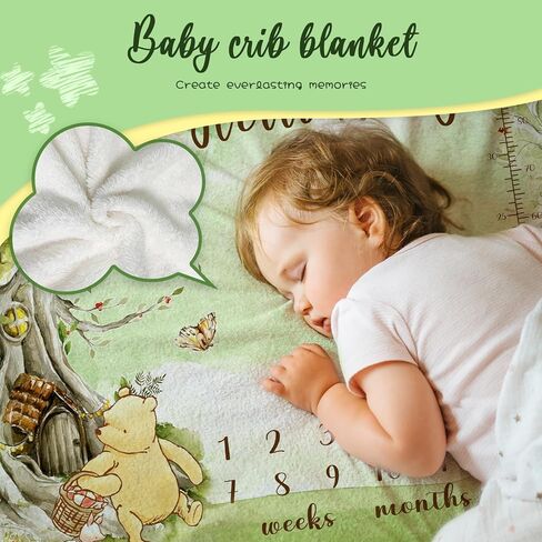 بطانية مايلستون الشهرية الكلاسيكية من ويني بيبي - تصميم مخطط النمو بطانية ناعمة مايلستون للطفلة الصبية - بطانية ذا بوه ديكور الحضانة 47 بوصة × 40 بوصة in Kuwait