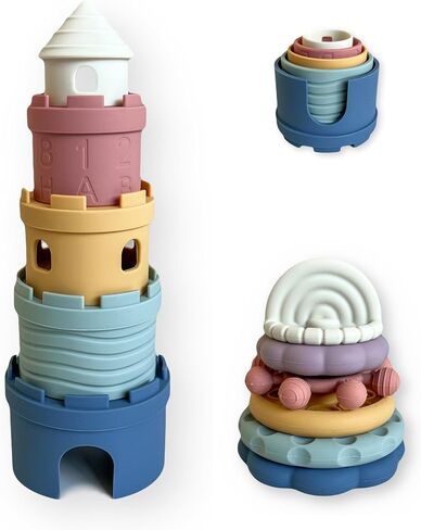 Hippypotamus Baby Stacking Toys - Teething Toys - Stacking Cups - Food-Grade Silicone Teethers - 6+ Months - Soft Bath Toy in Saudi Arabia