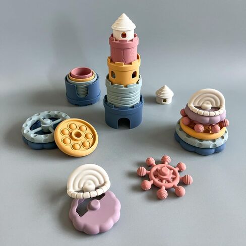 Hippypotamus Baby Stacking Toys - Teething Toys - Stacking Cups - Food-Grade Silicone Teethers - 6+ Months - Soft Bath Toy in Saudi Arabia
