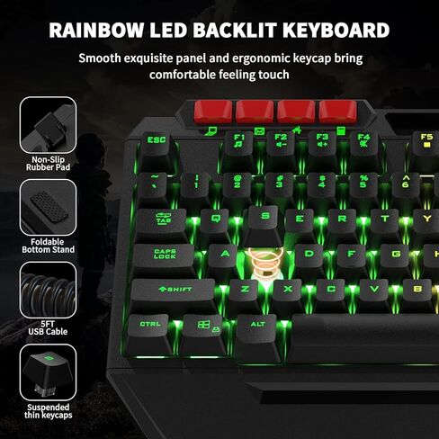 لوحة مفاتيح ألعاب AULA، مجموعة لوحة مفاتيح وماوس ولوحة ماوس، مجموعة لوحة مفاتيح ألعاب بإضاءة خلفية LED RGB، مجموعة لوحة مفاتيح سلكية USB لألعاب الكمبيوتر الشخصي، وXbox، ومستخدمي PS4 in Kuwait