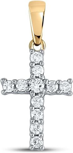 Solid 14K Yellow Gold Real Natural Diamond Cross Pendant Charm - 1/2 Inch Height - 1/8 Carat (.11 Cttw) in Saudi Arabia