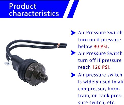 mankk Air Pressure Switch 90-120 PSI Thread 1/8"NPT 24V 12V DC Air Compressor Pressure Switch with Line for Air Horn Train 90-120-1/8"NPT-X-BK in Saudi Arabia