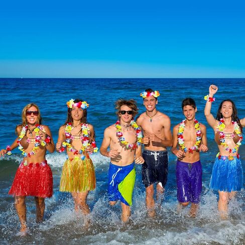 8 Sets Hula Skirt Costume Accessory Kit with 40 cm Hawaiian Grass Skirts,Girls Coconut Bra,Wreath Necklace and Headbands,Flower Bracelets for Girl Luau Party Tropical Party Favors Supplies in Saudi Arabia