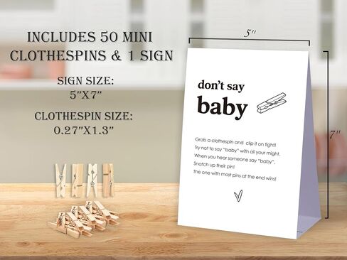 Don't Say Baby Baby Shower Game,Baby in Bloom Baby Shower Decorations,Mini Clothespins for Baby Shower,Neutral Baby Shower Decorations,Little Cutie Baby Shower,1 Sign & 50 Mini Clothespins Set-D1 in Saudi Arabia