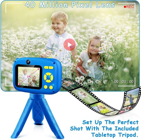 Kids Camera Toys for Boys, 2.4" Screen 1080P FHD Toddler Kid Selfie Camera with Time Lapse, Portable Toys for 3 4 5 6 7 8 9 10 Year Old Boys, Christmas Birthday Gifts for Boys with 32GB SD Card - Blue in Kuwait