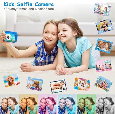 Kids Camera Toys for Boys, 2.4" Screen 1080P FHD Toddler Kid Selfie Camera with Time Lapse, Portable Toys for 3 4 5 6 7 8 9 10 Year Old Boys, Christmas Birthday Gifts for Boys with 32GB SD Card - Blue in Kuwait