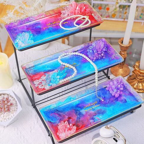 LET'S RESIN 3 Tiered Tray Silicone Molds for Epoxy Resin, Resin Tray Molds Kit with Metal Stand, Rectangle Resin Molds Silicone for Home Decor, Resin Casting, Resin Craft Display, Jewelry Holder in Saudi Arabia