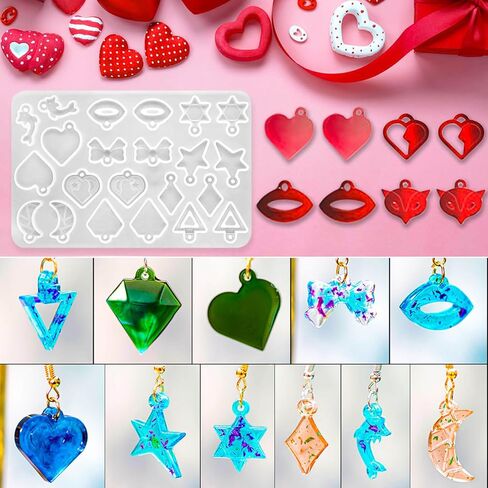 15 Pairs Easter Earring Molds for Resin, Easter Bunny Earring Molds Silicone Easter Egg Resin Epoxy Resin Casting Mold with 200pcs Earring Hook for Keychain Jewelry Pendant DIY Earring Supplies in Kuwait