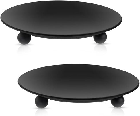 2 Pack Iron Plate Candle Holder Decorative Iron Pillar Candle Plate Candlestick Holders Metal Candle Stand for LED & Wax Candles Incense Cones Candle Holder Tray for Wedding Party Home Decor (Black) in Saudi Arabia