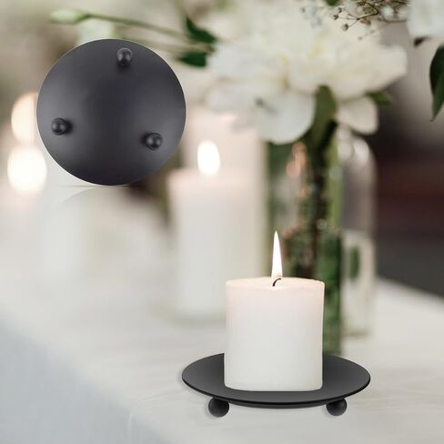2 Pack Iron Plate Candle Holder Decorative Iron Pillar Candle Plate Candlestick Holders Metal Candle Stand for LED & Wax Candles Incense Cones Candle Holder Tray for Wedding Party Home Decor (Black) in Saudi Arabia