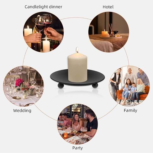 2 Pack Iron Plate Candle Holder Decorative Iron Pillar Candle Plate Candlestick Holders Metal Candle Stand for LED & Wax Candles Incense Cones Candle Holder Tray for Wedding Party Home Decor (Black) in Saudi Arabia