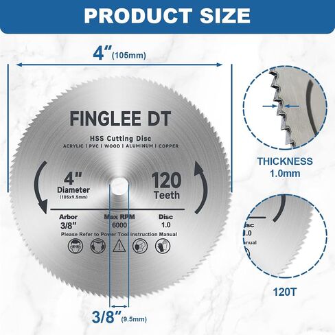 4 Inch HSS Circular Saw Blade, 120 Teeth High Speed Steel Cutting Disc for Wood, Plastic, Acrylic, Cooper, Steel, 3/8" Arbor, More Teeth for Finer Cutting in Saudi Arabia