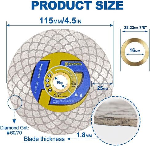HIGHDRIL Diamond Tile Saw Blade - 2Pcs 4-1/2 Inch/115mm Cutting and Grinding Disc for Porcelain Tile Granite Marble Ceramic Quartz (Fan-shaped Blade) in Saudi Arabia