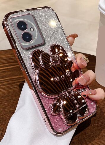 for Samsung Galaxy A05 Case for Women Cute Hidden Rabbit Bunny Mirror Stand,Plating Girly Glitter Gradient Layer Crystal Clear Soft Silicone Shockproof Phone Case for Samsung A05 Purple in Saudi Arabia