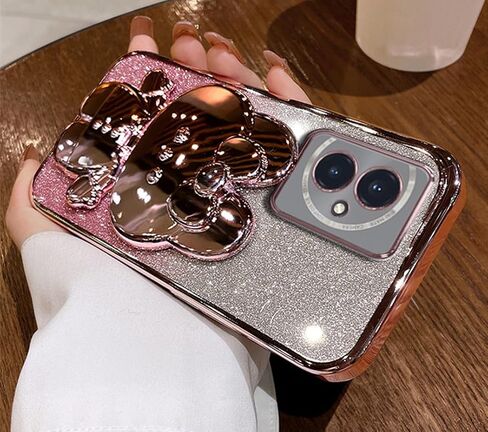 for Samsung Galaxy A05 Case for Women Cute Hidden Rabbit Bunny Mirror Stand,Plating Girly Glitter Gradient Layer Crystal Clear Soft Silicone Shockproof Phone Case for Samsung A05 Purple in Saudi Arabia