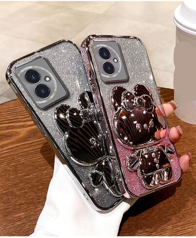 for Samsung Galaxy A05 Case for Women Cute Hidden Rabbit Bunny Mirror Stand,Plating Girly Glitter Gradient Layer Crystal Clear Soft Silicone Shockproof Phone Case for Samsung A05 Purple in Saudi Arabia