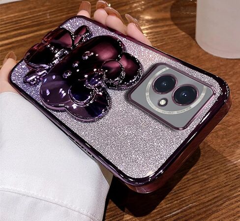 for Samsung Galaxy A05 Case for Women Cute Hidden Rabbit Bunny Mirror Stand,Plating Girly Glitter Gradient Layer Crystal Clear Soft Silicone Shockproof Phone Case for Samsung A05 Purple in Saudi Arabia