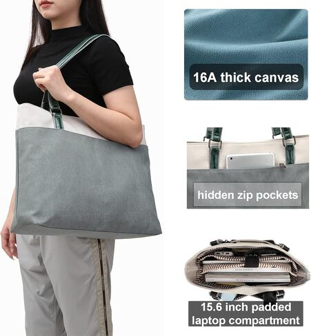 Canvas Tote Bag for Women 15.6 Inch Laptop Bag Large Teacher Work Totes with Compartments in Kuwait