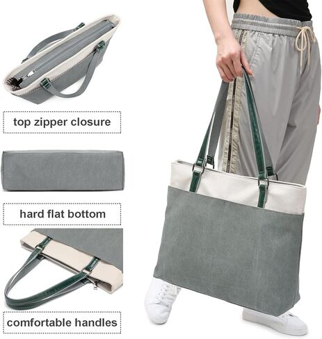 Canvas Tote Bag for Women 15.6 Inch Laptop Bag Large Teacher Work Totes with Compartments in Kuwait