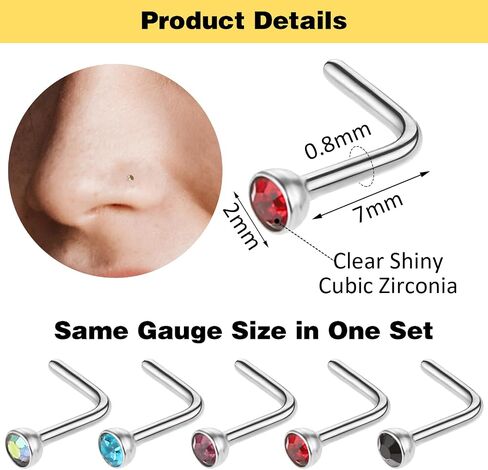 Yolev 30Pieces Surgical Stainless Steel Nose Studs, Jewelry for Women Men Steel Nose Studs Rings Piercing Earring Piercing Bars Set Unisex Gift for Women Men,15 Colors in Saudi Arabia