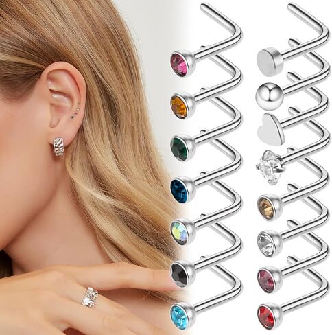 Yolev 30Pieces Surgical Stainless Steel Nose Studs, Jewelry for Women Men Steel Nose Studs Rings Piercing Earring Piercing Bars Set Unisex Gift for Women Men,15 Colors in Saudi Arabia