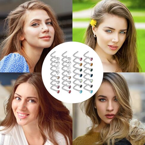Yolev 30Pieces Surgical Stainless Steel Nose Studs, Jewelry for Women Men Steel Nose Studs Rings Piercing Earring Piercing Bars Set Unisex Gift for Women Men,15 Colors in Saudi Arabia