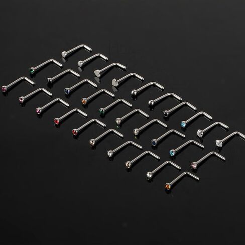 Yolev 30Pieces Surgical Stainless Steel Nose Studs, Jewelry for Women Men Steel Nose Studs Rings Piercing Earring Piercing Bars Set Unisex Gift for Women Men,15 Colors in Saudi Arabia