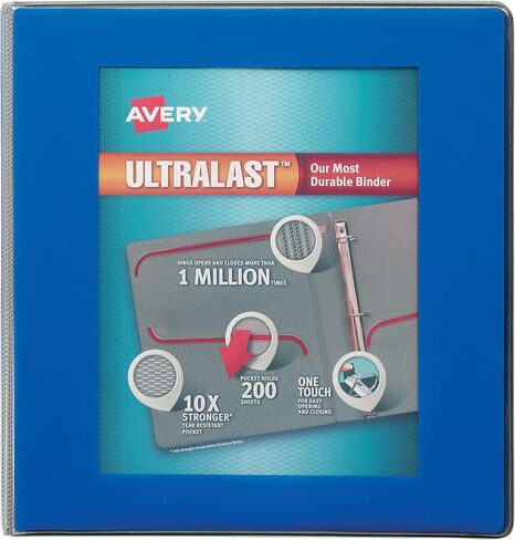 3 مجلدات حلقية من Avery Ultralast، حلقات مائلة 1.5 بوصة، 6 مجلدات زرقاء (79744) in Kuwait
