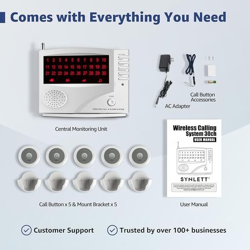 نظام الاتصال اللاسلكي SYNLETT نظام استدعاء الممرضات لمطعم العيادة المنزلية للتمريض، 5 أزرار اتصال مع وحدة مراقبة واحدة لمقدمي الرعاية والمرضى المسنين وكبار السن 7 لغات و8 نغمات تنبيه، أبيض in Kuwait