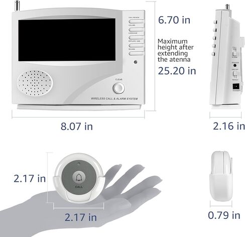 نظام الاتصال اللاسلكي SYNLETT نظام استدعاء الممرضات لمطعم العيادة المنزلية للتمريض، 5 أزرار اتصال مع وحدة مراقبة واحدة لمقدمي الرعاية والمرضى المسنين وكبار السن 7 لغات و8 نغمات تنبيه، أبيض in Kuwait