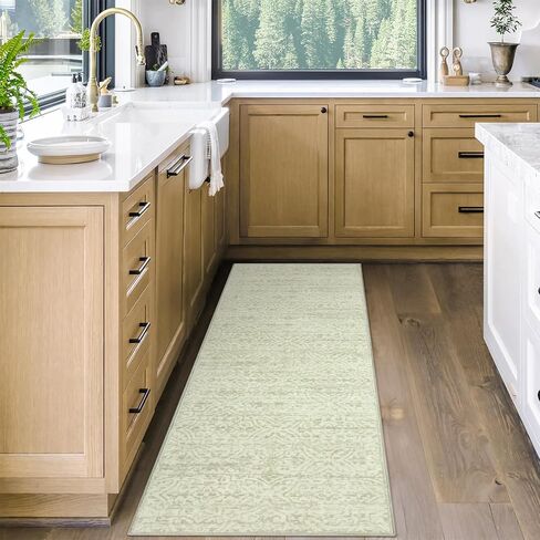 Morebes Vintage Rug Runners for Hallways 6 Feet Non Slip,Kitchen Runner Rugs Non Skid Washable,Soft Non Shedding Distressed Floral Long Bathroom Rugs Runner for Laundry Room,Green in Saudi Arabia
