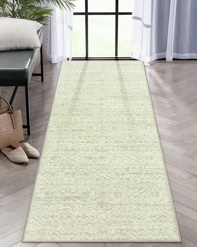 Morebes Vintage Rug Runners for Hallways 6 Feet Non Slip,Kitchen Runner Rugs Non Skid Washable,Soft Non Shedding Distressed Floral Long Bathroom Rugs Runner for Laundry Room,Green in Saudi Arabia