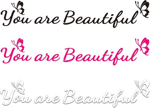 Worximmii 3×You Are Beautiful Rearview Mirror Decal,Butterfly Vanity Mirror Stickers,Rear View Mirror Vinyl Decal, Car Accessories Decal,Car Decal Gifts For Women, Self-adhensive Decal(All 3 Colors) in Kuwait