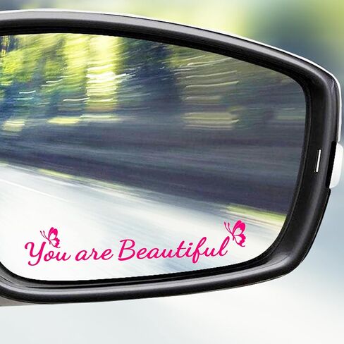 Worximmii 3×You Are Beautiful Rearview Mirror Decal,Butterfly Vanity Mirror Stickers,Rear View Mirror Vinyl Decal, Car Accessories Decal,Car Decal Gifts For Women, Self-adhensive Decal(All 3 Colors) in Kuwait