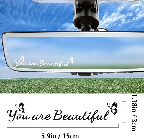 Worximmii 3×You Are Beautiful Rearview Mirror Decal,Butterfly Vanity Mirror Stickers,Rear View Mirror Vinyl Decal, Car Accessories Decal,Car Decal Gifts For Women, Self-adhensive Decal(All 3 Colors) in Kuwait