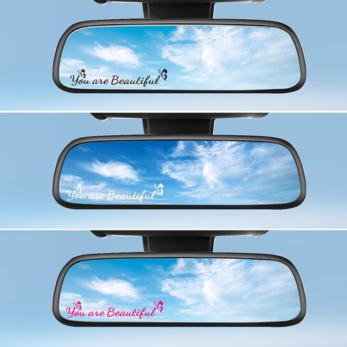 Worximmii 3×You Are Beautiful Rearview Mirror Decal,Butterfly Vanity Mirror Stickers,Rear View Mirror Vinyl Decal, Car Accessories Decal,Car Decal Gifts For Women, Self-adhensive Decal(All 3 Colors) in Saudi Arabia
